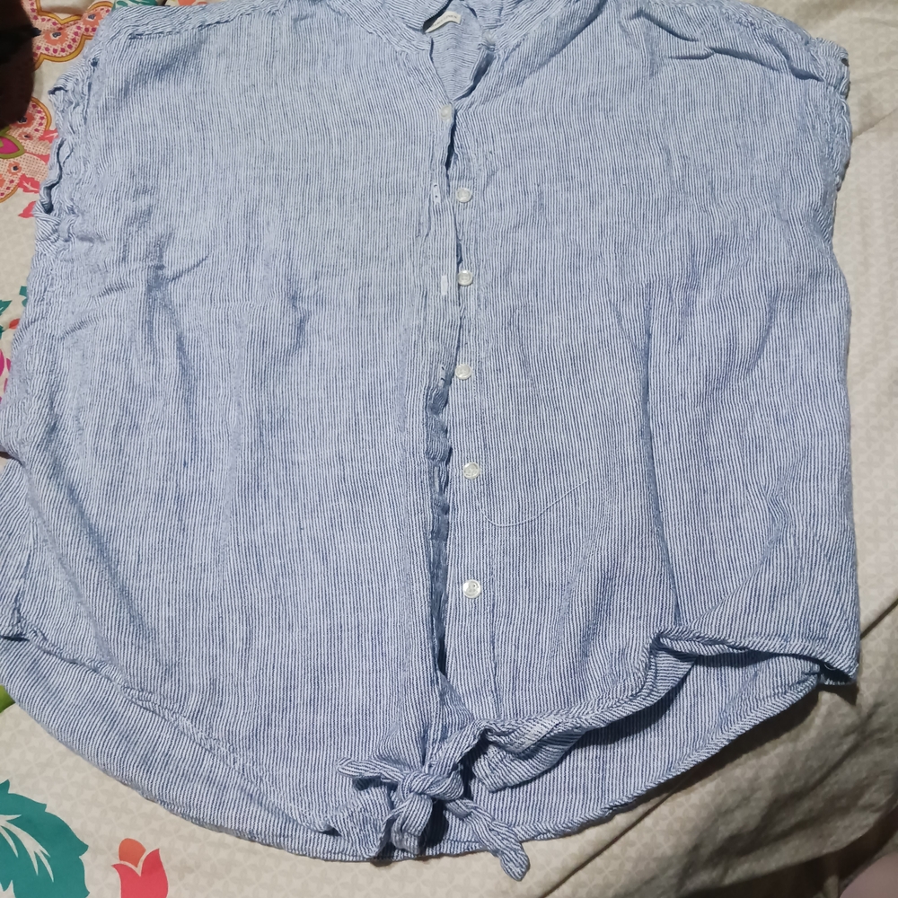 Weatherproof Women's Blue Striped Short Sleeve Top
